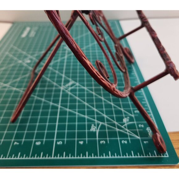 Red Scrolled Metal Decorative Plate Stand Holder Red Cast Iron Home Kitchen Art - Picture 8 of 15